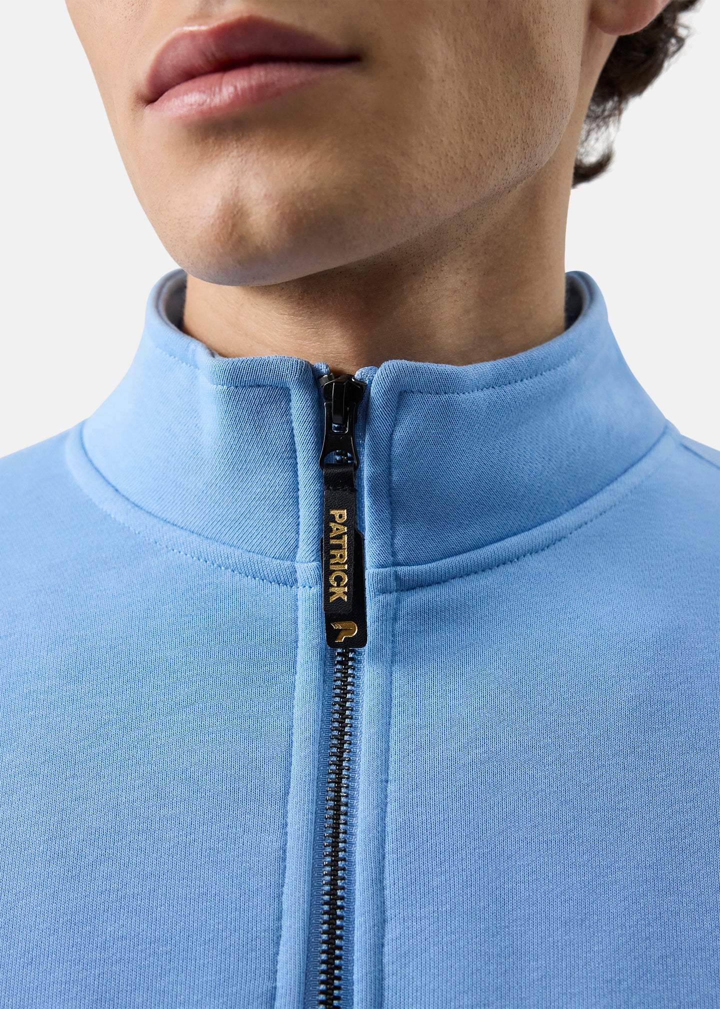 Patrick Harlem 1/4 Zip Top-Sky Blue-Zip Detail