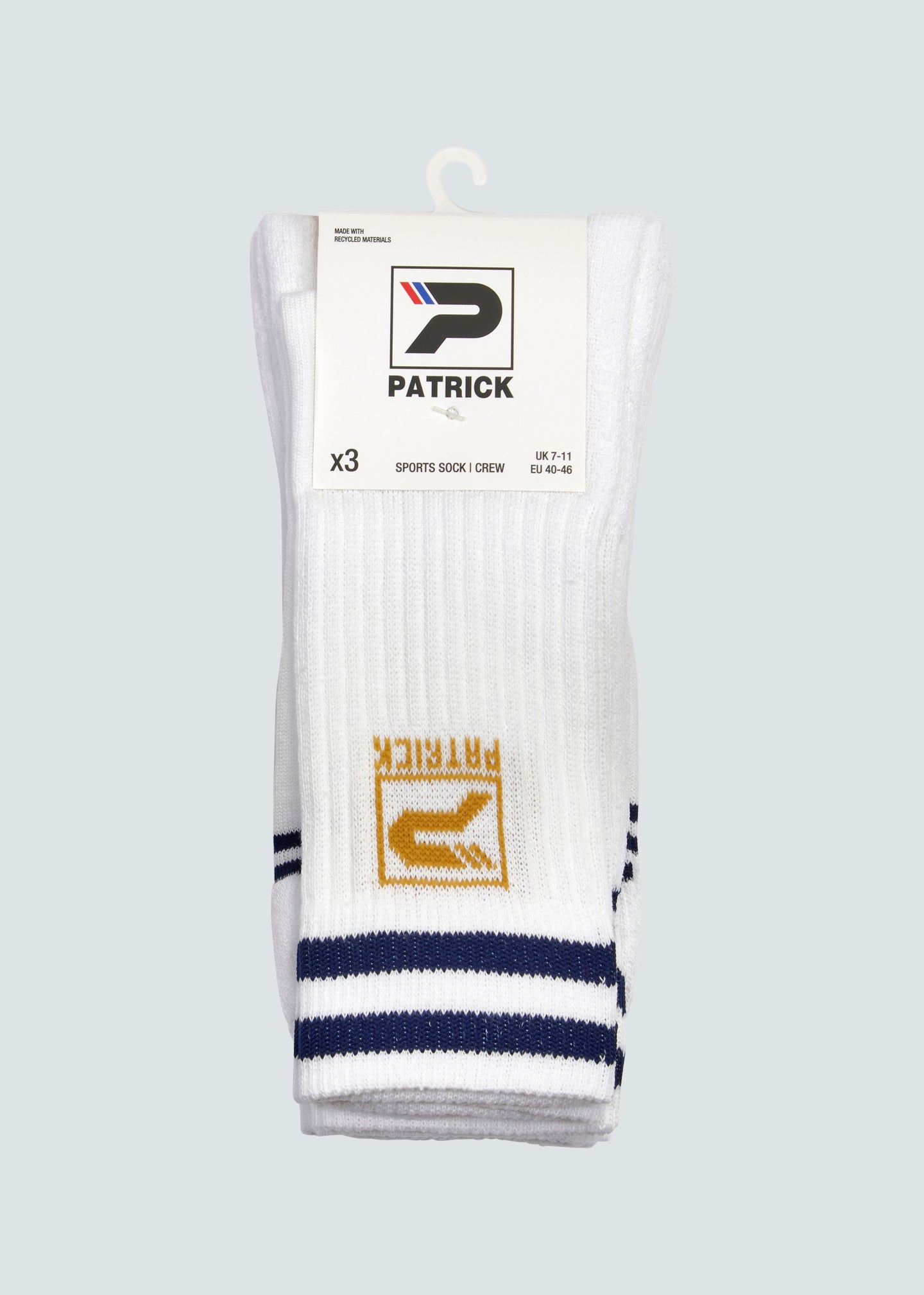 Rio Crew Sock 3 Pack - White/Navy – Patrick