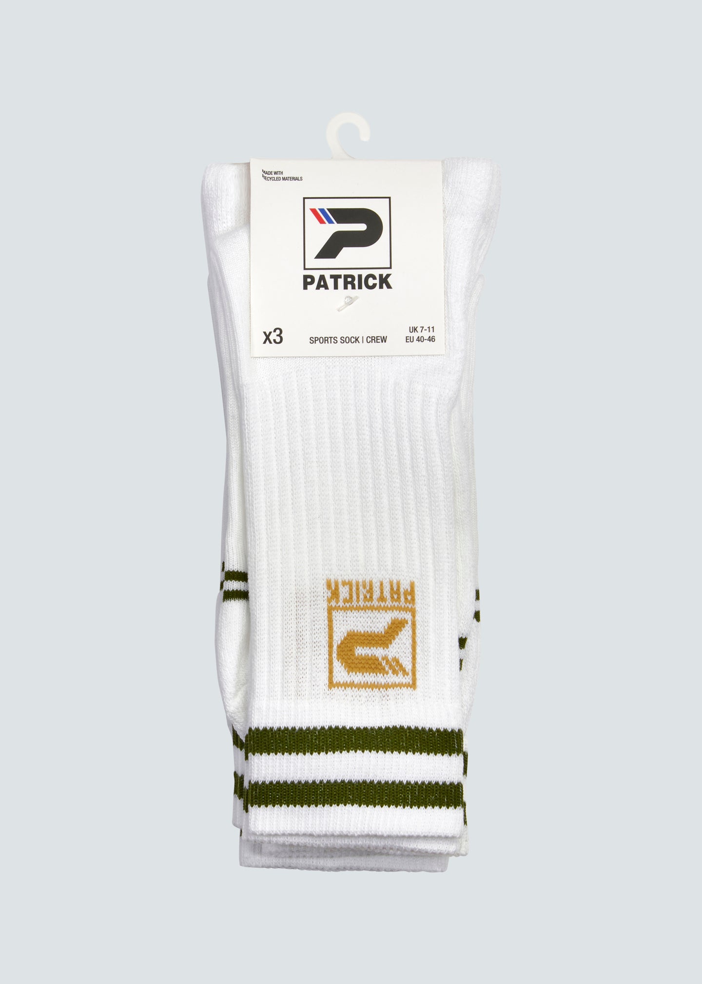 Rio Crew Sock 3 Pack - White/Dark Green
