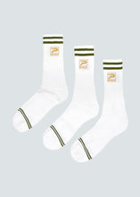 Load image into Gallery viewer, Rio Crew Sock 3 Pack - White/Dark Green
