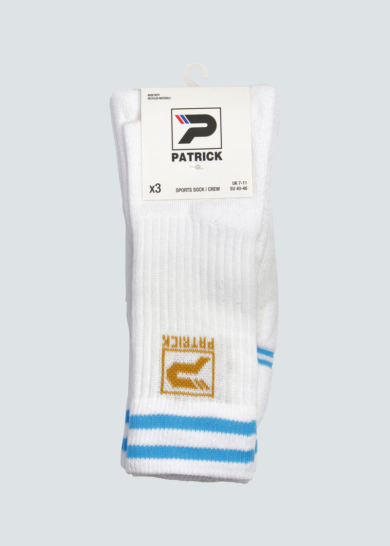 Load image into Gallery viewer, Rio Crew Sock 3 Pack - White/Light Blue
