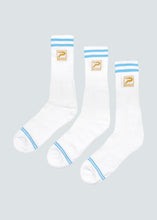 Load image into Gallery viewer, Rio Crew Sock 3 Pack - White/Light Blue
