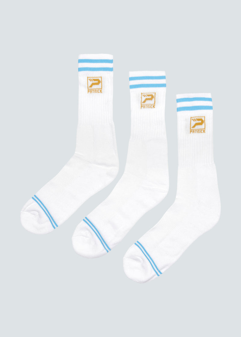 Load image into Gallery viewer, Rio Crew Sock 3 Pack - White/Light Blue
