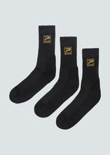 Load image into Gallery viewer, Villan Crew Sock 3 Pack - Black/Gold
