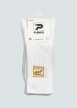 Load image into Gallery viewer, Villan Crew Sock 3 Pack - White/Gold
