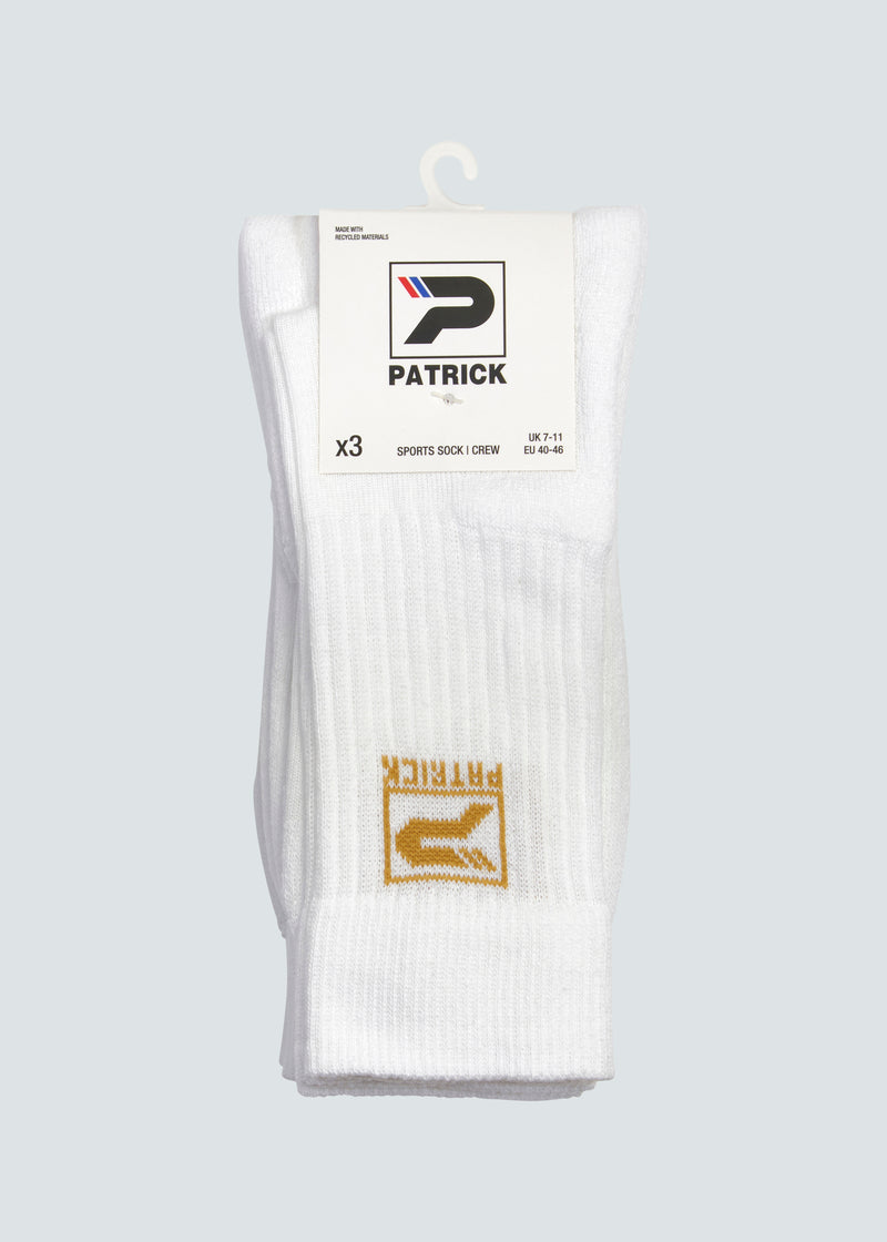 Load image into Gallery viewer, Villan Crew Sock 3 Pack - White/Gold
