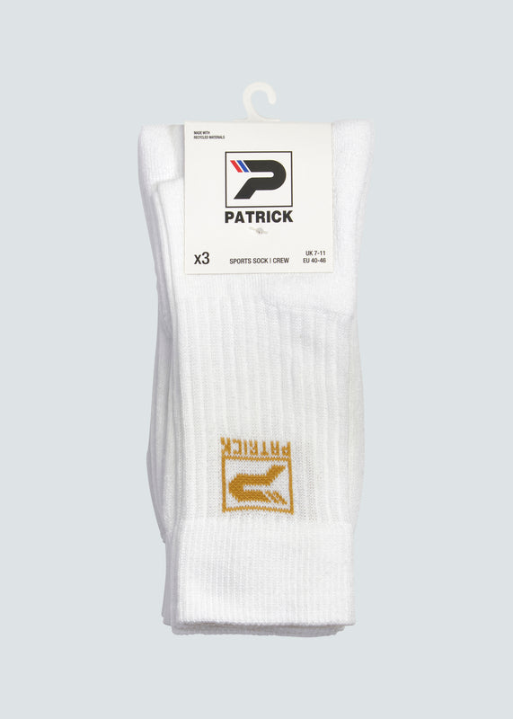 Villan Crew Sock 3 Pack - White/Gold