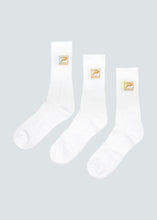 Load image into Gallery viewer, Villan Crew Sock 3 Pack - White/Gold
